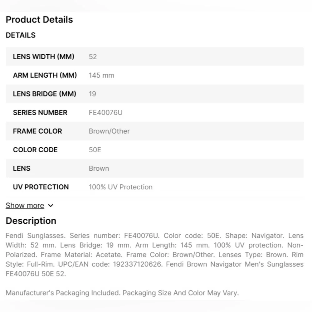 🕶️ NIB Fendi Brown Navigator Sunglasses: FE40076U 50E 52 - Picture 6 of 12